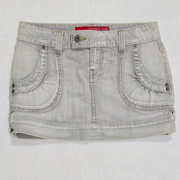 Guess ✦ Y2K Stretch Denim Mini Skirt ✦ Gray Wash Front Pockets Jean Sz 26 NWOT - Picture 1 of 9